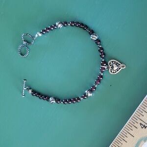Silpada Silver and Garnet Stone Heart Charm Bracelet